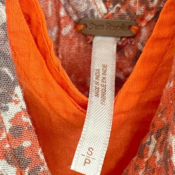 Free People Boho Love Bird Orange Printed Cold Shoulder Mini Dress Size Small - Picture 3 of 6